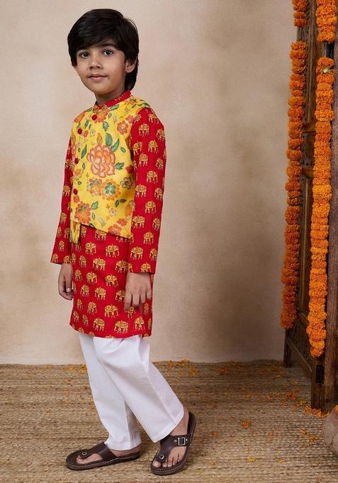 Yellow Printed Kurta With Pants (Set of 2)