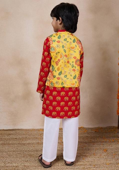 Yellow Printed Kurta With Pants (Set of 2)
