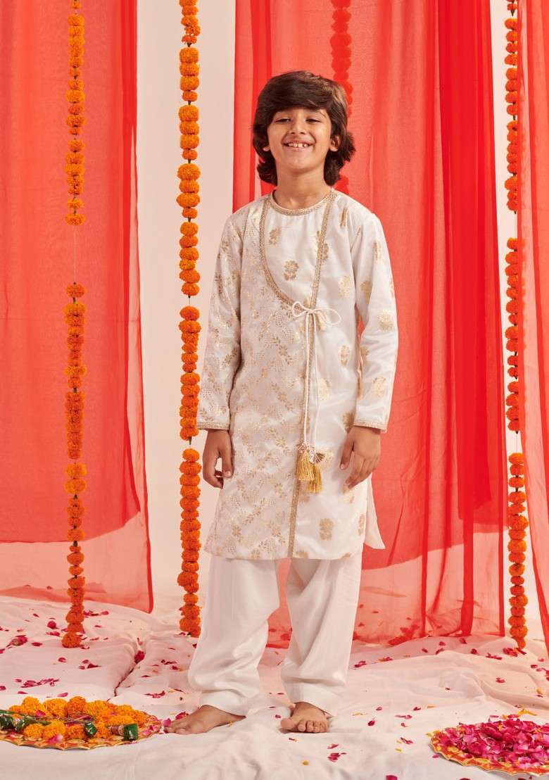 White Foil Print Kurta With Pants (Set of 2) - Indya