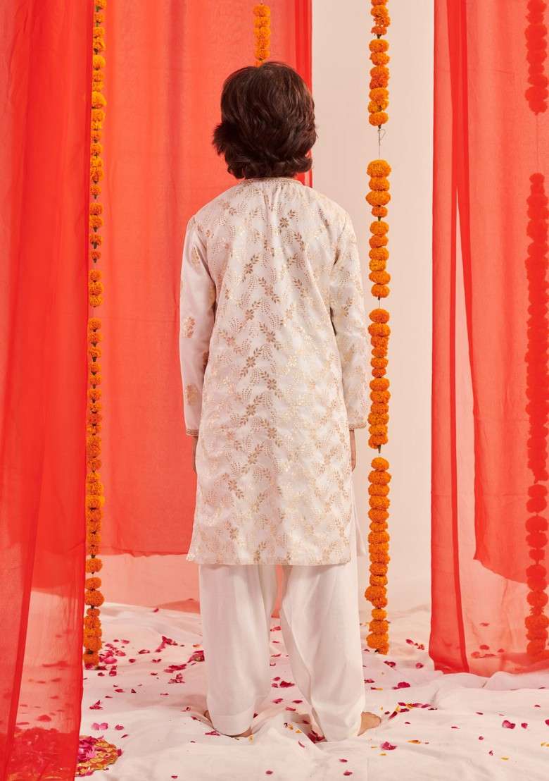 White Foil Print Kurta With Pants (Set of 2) - Indya