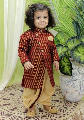 Maroon Jacquard Kurta With Dhoti Pants (Set of 2)