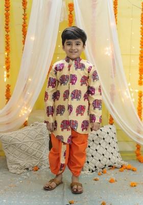 Orange Printed Kurta With Pants (Set of 2)