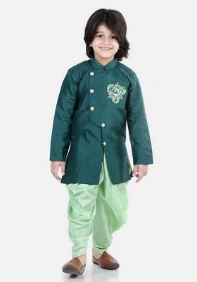 Green Embroidered Kurta With Dhoti Pants (Set of 2)