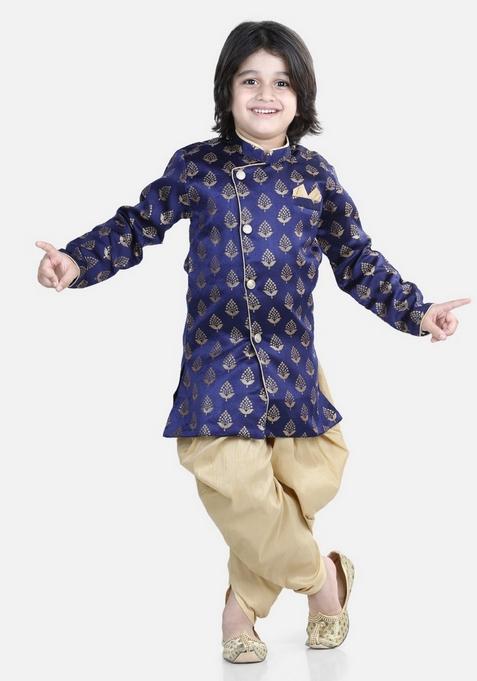 Blue Foil Print Kurta With Pants (Set of 2)