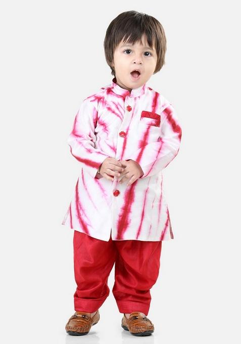 Red Tie And Dye Printed Kurta With Pants (Set of 2)