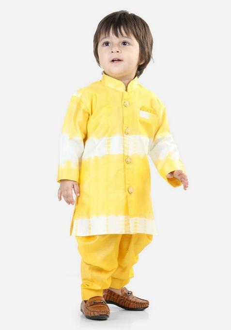 Yellow Tie And Dye Printed Kurta With Pants (Set of 2)