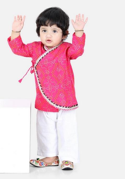 Pink Printed Cotton Kurta With Pants (Set of 2)