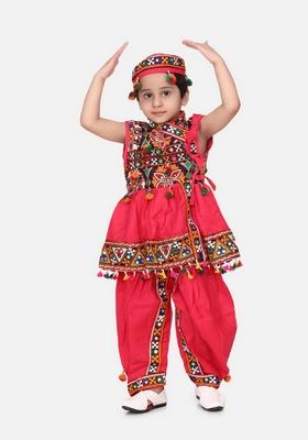 Pink Embroidered Kurta With Dhoti Pants (Set of 2)