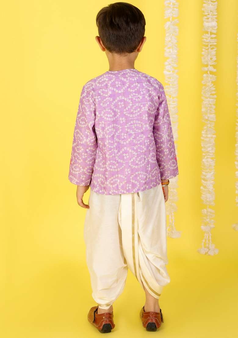 Purple Printed Polyester Kurta With Dhoti (Set of 2) - Indya