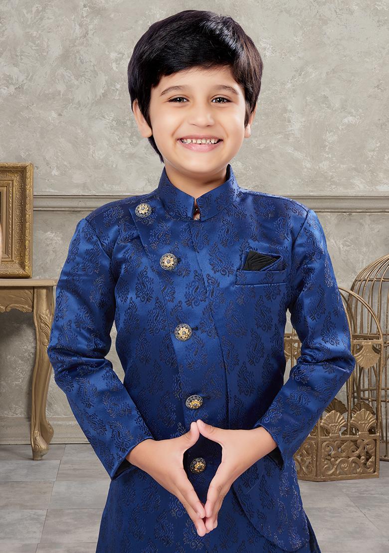 Blue Embroidered Jaquard Kurta With Churidar Pants