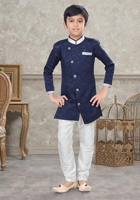 Navy Blue Embroidered Jaquard Kurta With Churidar Pants