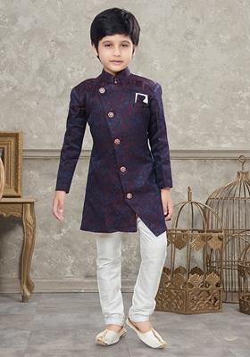 Navy Blue Embroidered Jaquard Kurta With Churidar Pants