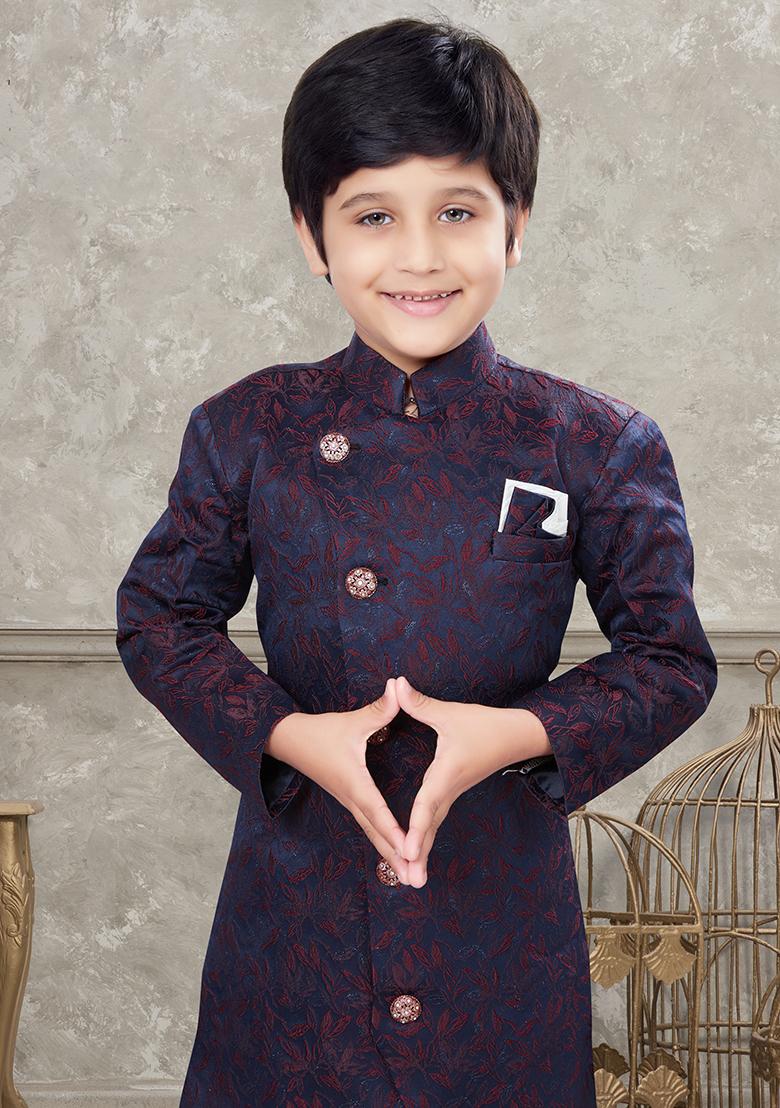 Navy Blue Embroidered Jaquard Kurta With Churidar Pants