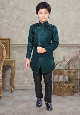 Dark Green Embroidered Jaquard Kurta With Churidar Pants