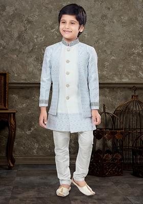 Sky Blue Embroidered Jaquard Kurta With Churidar Pants