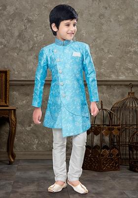 Firozi Blue Embroidered Silk Kurta With Churidar Pants