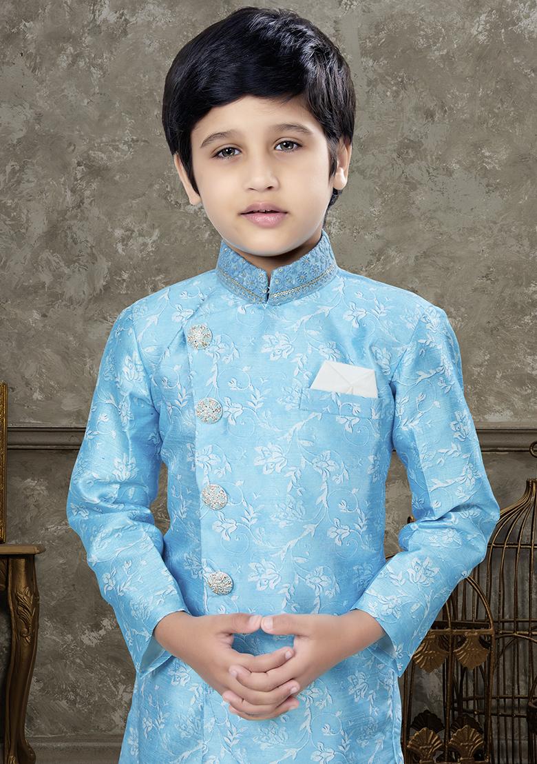 Firozi Blue Embroidered Silk Kurta With Churidar Pants