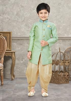 Sea Green Embroidered Jaquard Kurta With Dhoti Pants