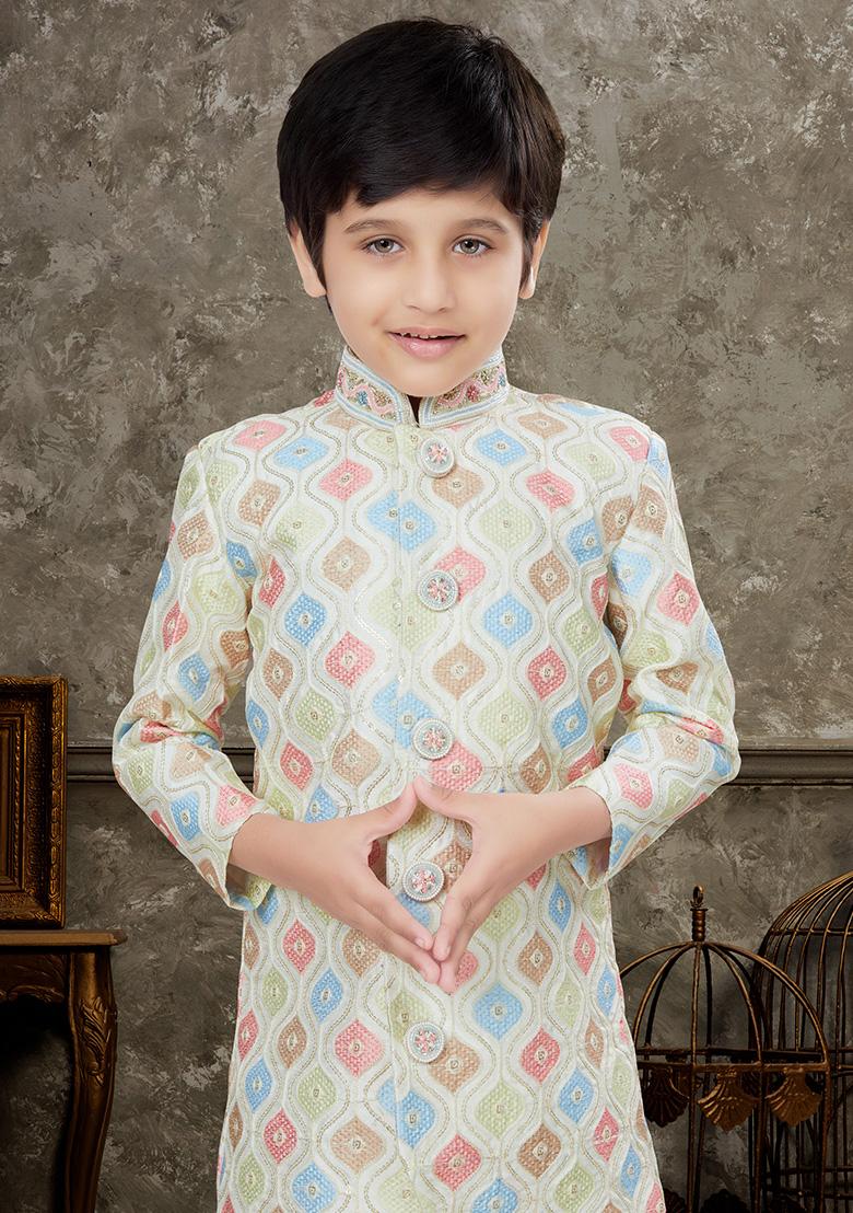 Gold Embroidered Chikankari Kurta With Churidar Pants