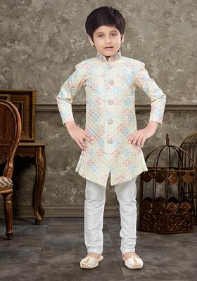 Gold Embroidered Silk Kurta With Churidar Pants
