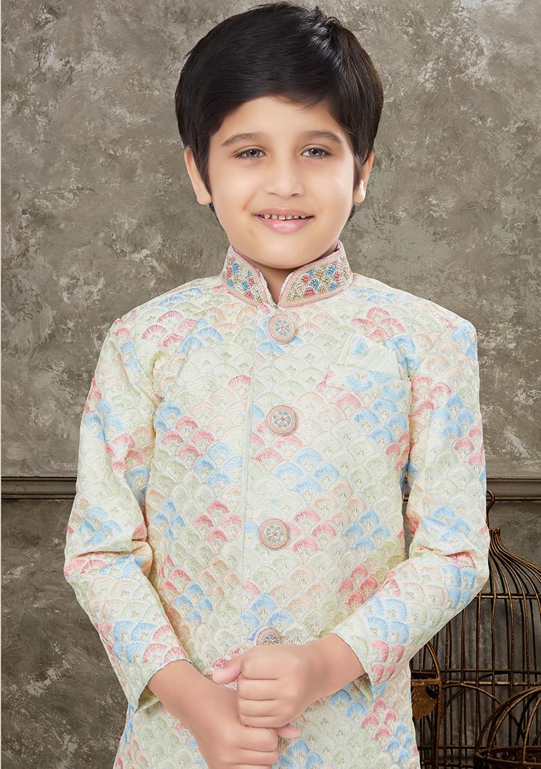 Gold Embroidered Silk Kurta With Churidar Pants