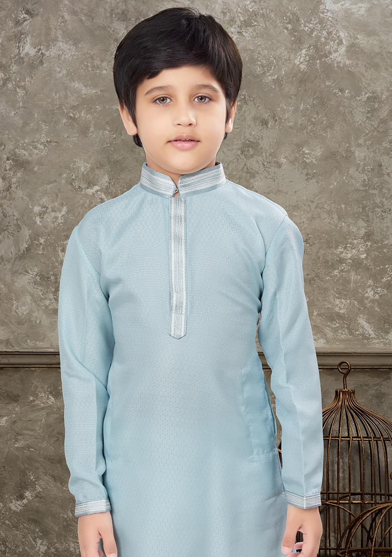 Light Sky Blue Embroidered Silk Kurta With Churidar Pants