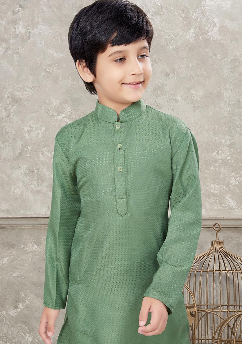 Green Embroidered Silk Kurta With Churidar Pants