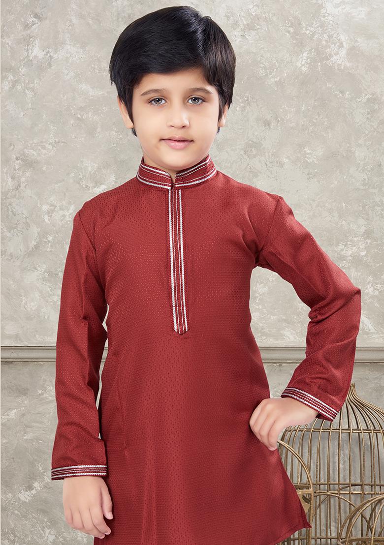 Red Embroidered Silk Kurta With Churidar Pants