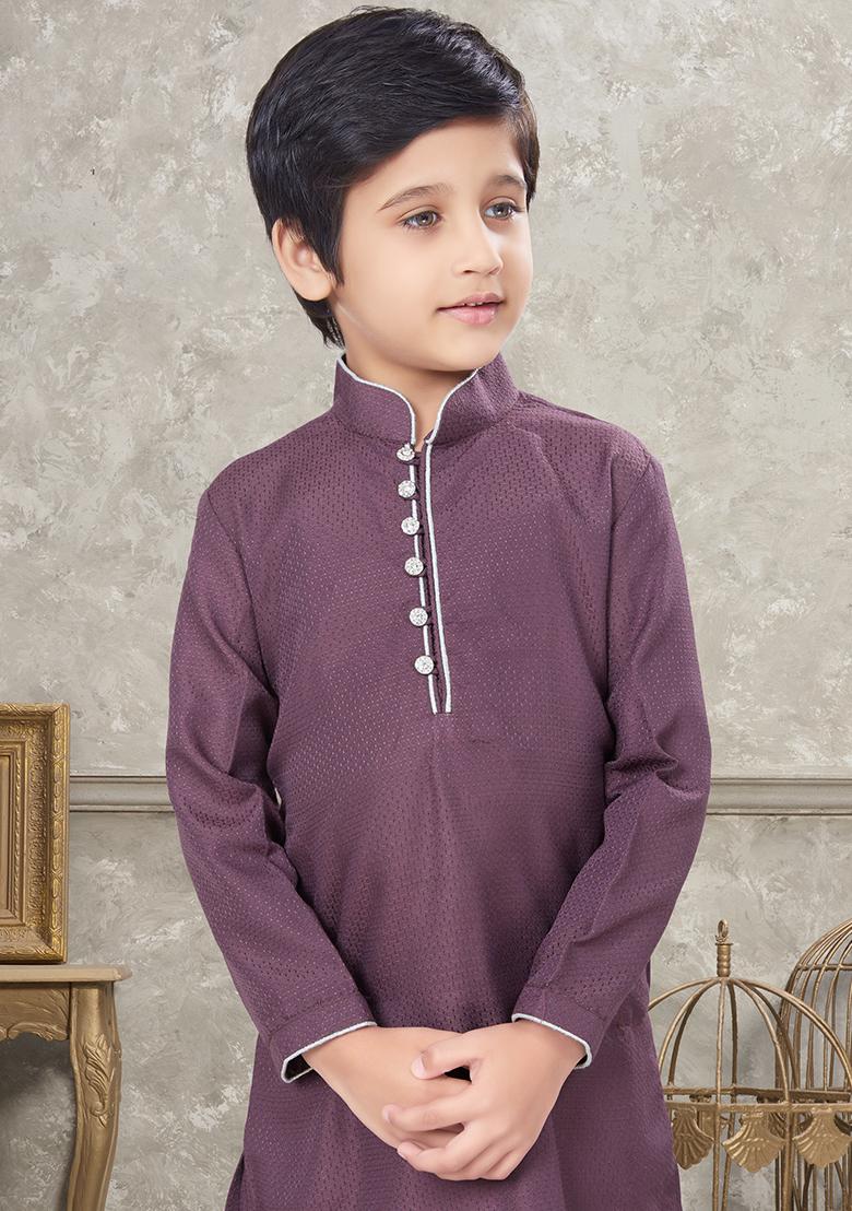 Wine Embroidered Silk Kurta With Churidar Pants