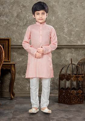Light Pink Embroidered Cotton Kurta With Churidar Pants