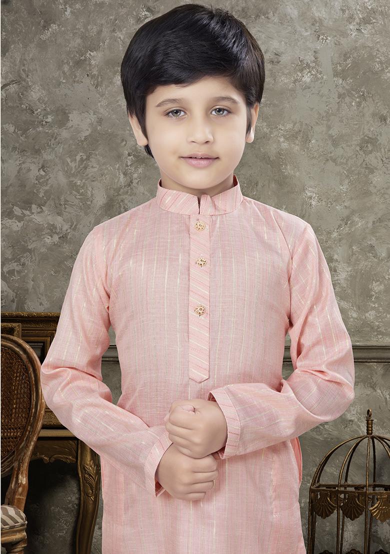 Light Pink Embroidered Cotton Kurta With Churidar Pants