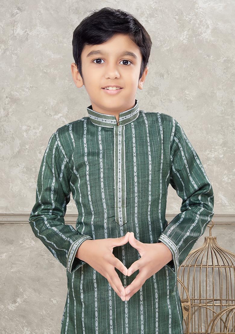 Green Embroidered Cotton Kurta With Churidar Pants