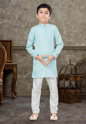 Firozi Blue Embroidered Cotton Kurta With Churidar Pants