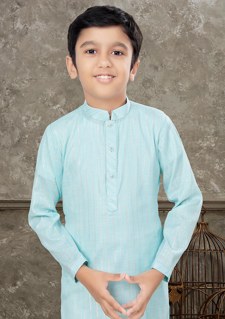 Firozi Blue Embroidered Cotton Kurta With Churidar Pants