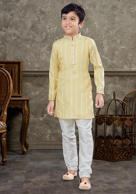 Yellow Embroidered Cotton Kurta With Churidar Pants