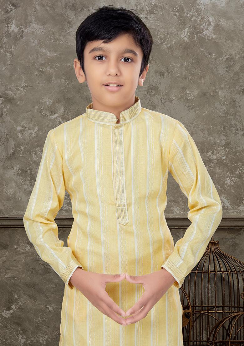 Yellow Embroidered Cotton Kurta With Churidar Pants