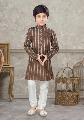 Coffee Brown Embroidered Cotton Kurta With Churidar Pants