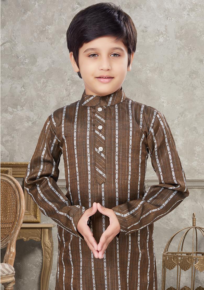 Coffee Brown Embroidered Cotton Kurta With Churidar Pants
