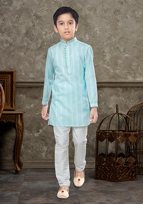 Firozi Blue Embroidered Cotton Kurta With Churidar Pants