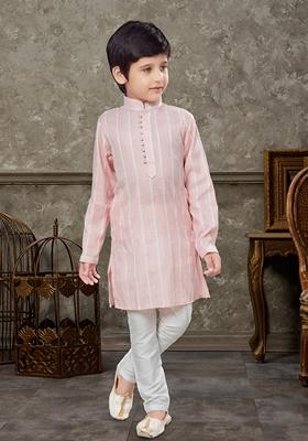 Light Pink Embroidered Cotton Kurta With Churidar Pants