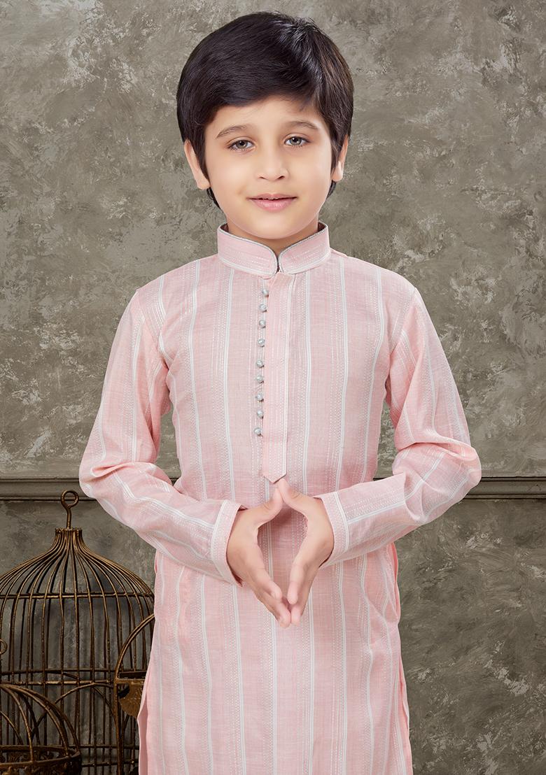 Light Pink Embroidered Cotton Kurta With Churidar Pants