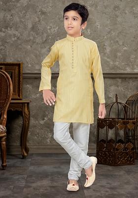 Yellow Embroidered Cotton Kurta With Churidar Pants