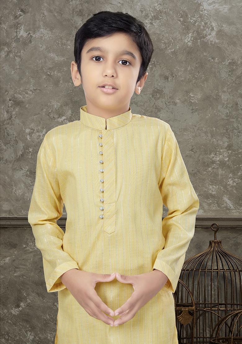 Yellow Embroidered Cotton Kurta With Churidar Pants