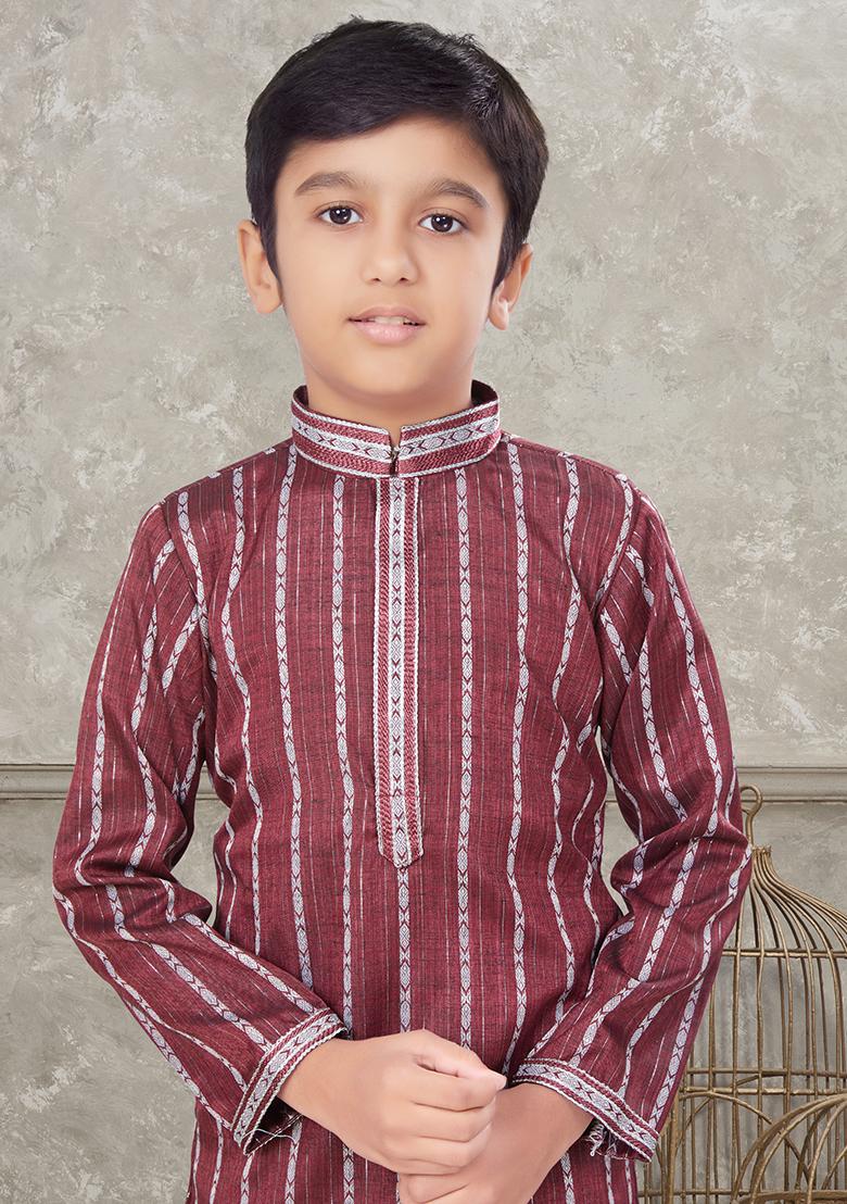 Dark Maroon Embroidered Cotton Kurta With Churidar Pants