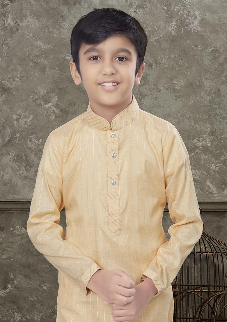 Yellow Embroidered Cotton Kurta With Churidar Pants