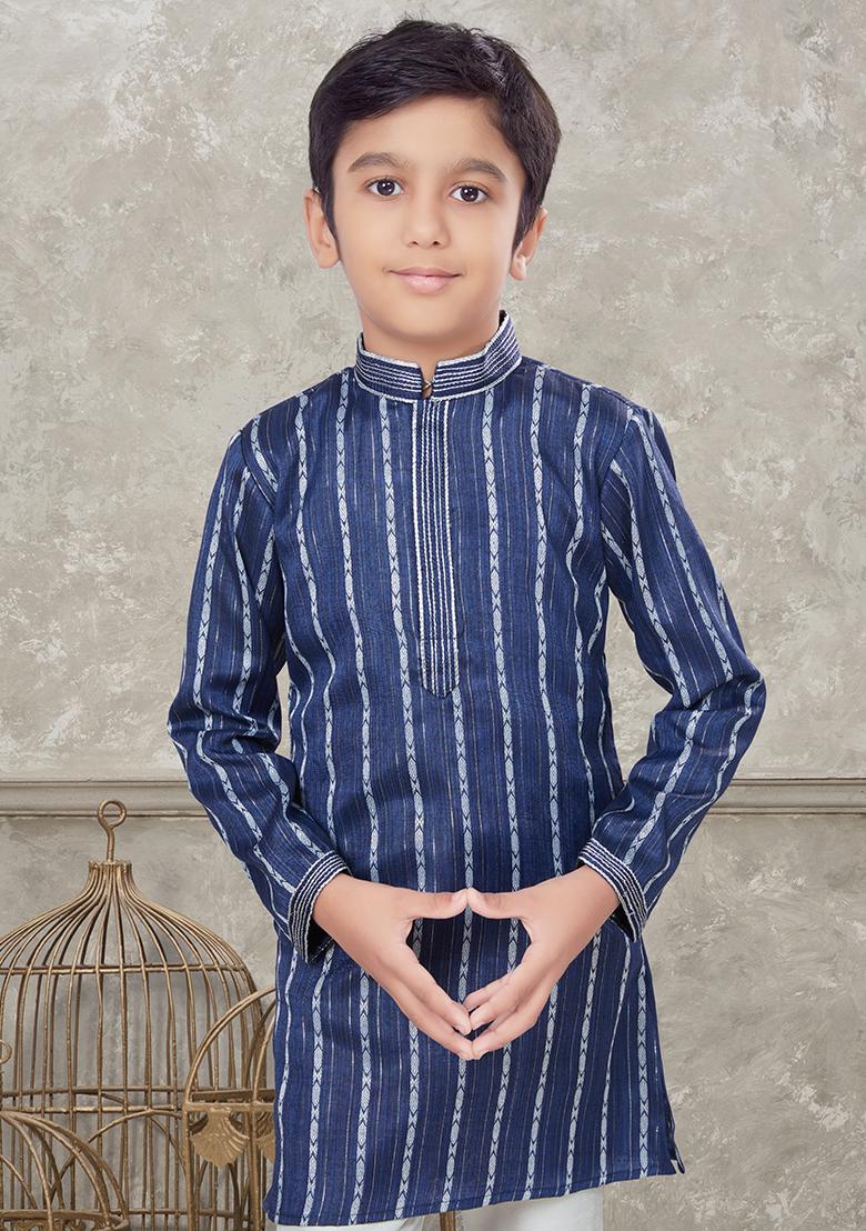 Blue Embroidered Cotton Kurta With Churidar Pants
