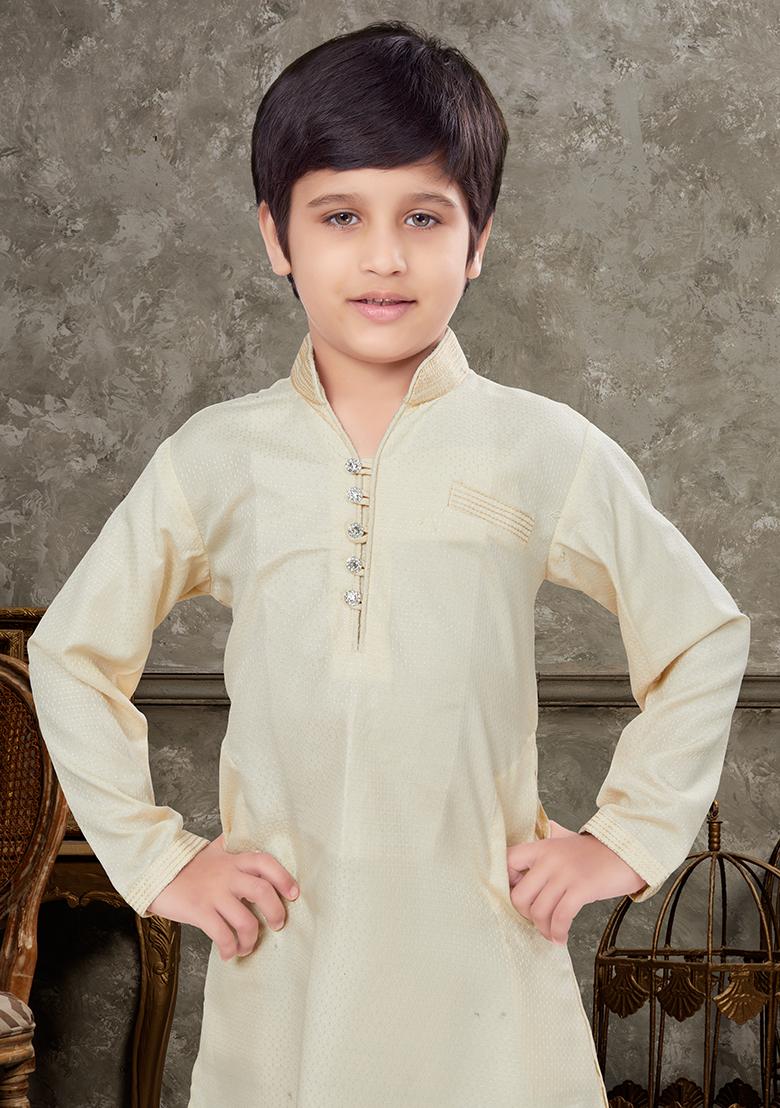 Cream Embroidered Silk Kurta With Churidar Pants