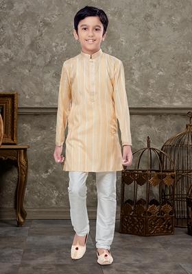 Yellow Embroidered Cotton Kurta With Churidar Pants
