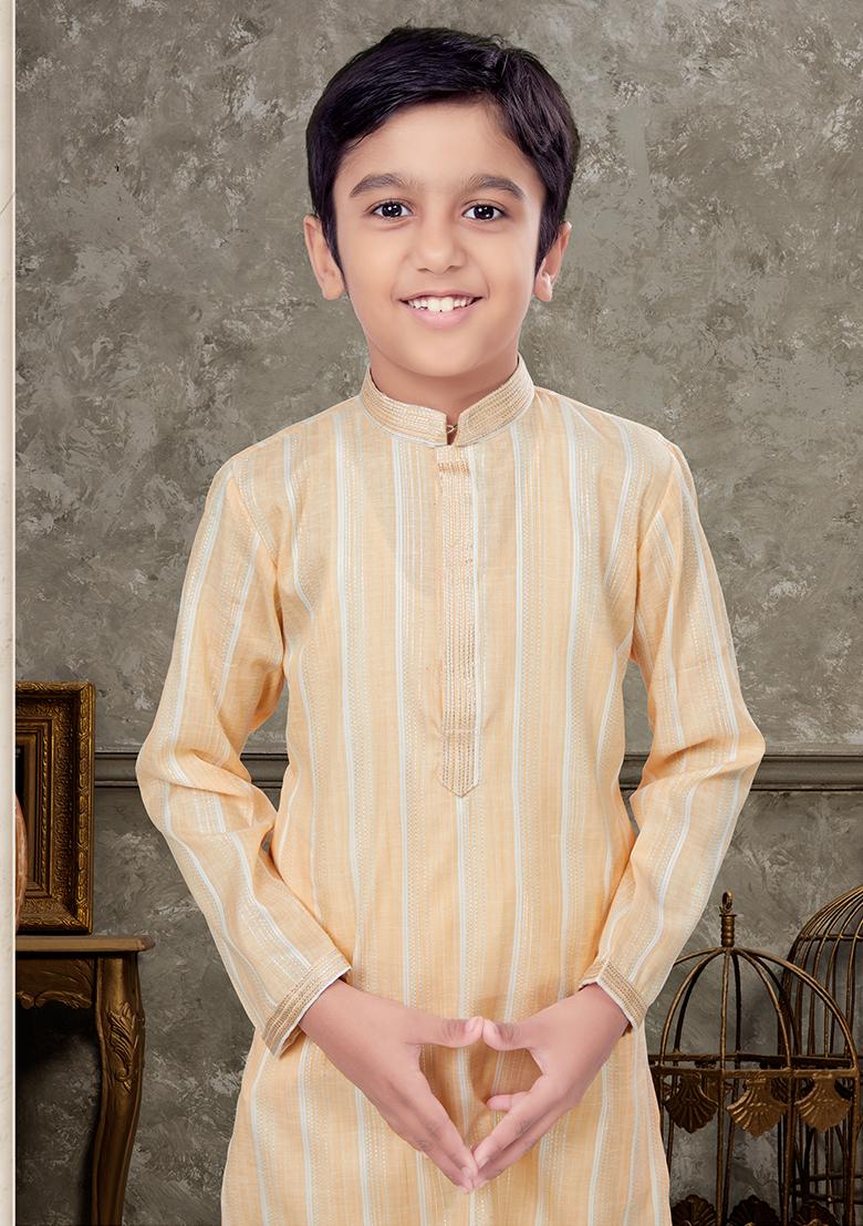 Yellow Embroidered Cotton Kurta With Churidar Pants