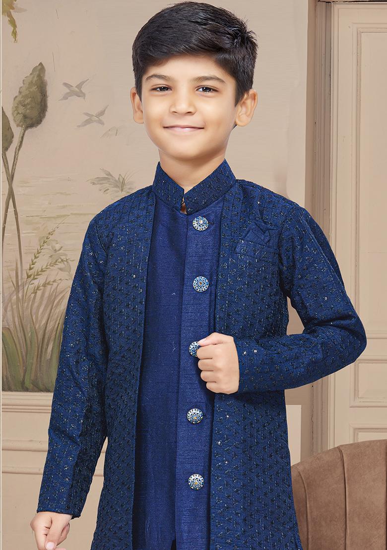 Dark Navy Blue Embroidered Jaquard Kurta With Churidar Pants